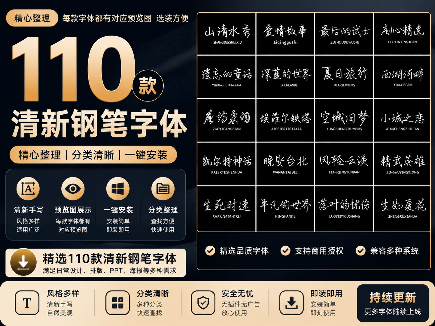 钢笔字体包合集ps电脑设计常用中文手写字体字库安装包